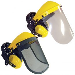 Jakmax Face Shield With Ear Muffs, Clear & Mesh Visors